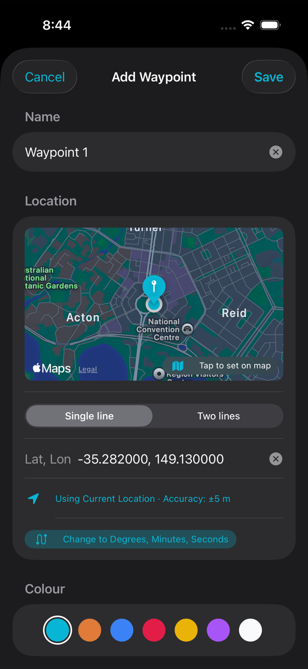 Adding a waypoint with the map preview and coordinates